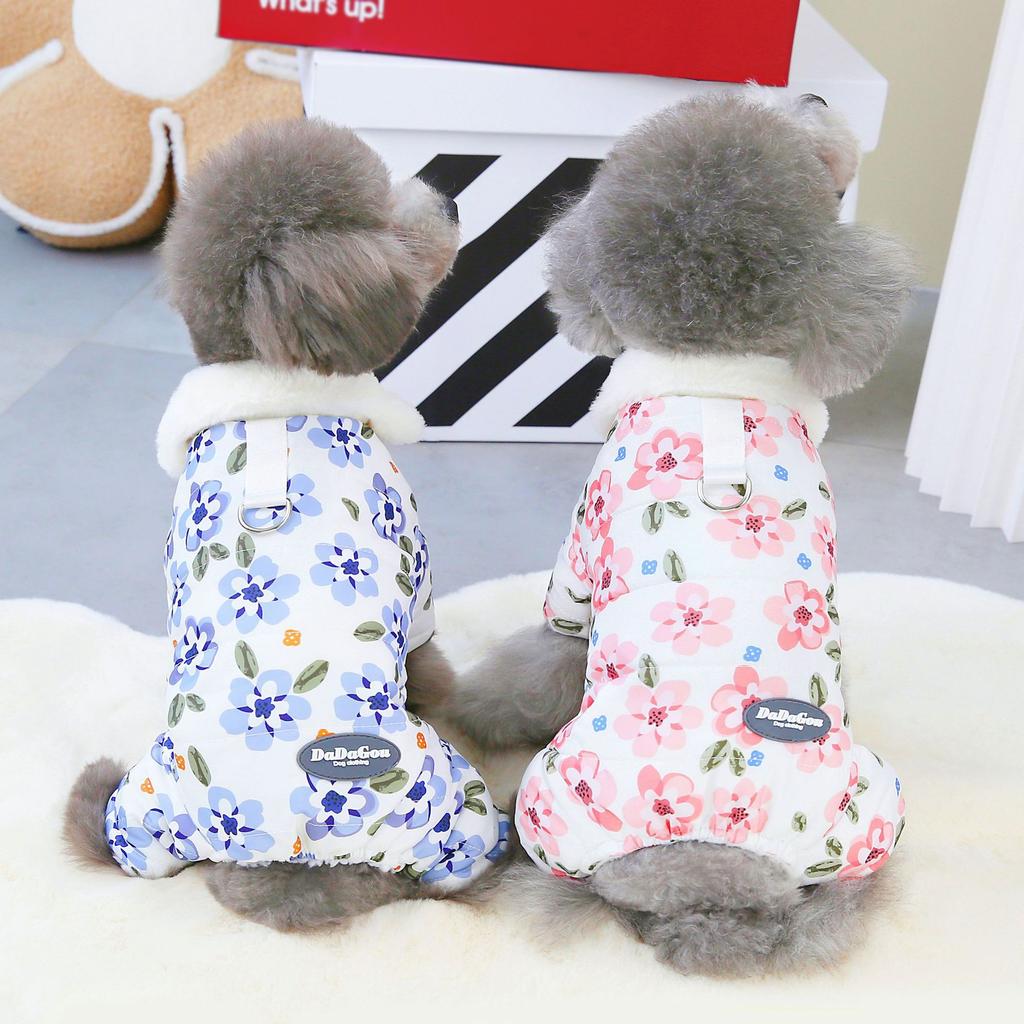 Winter Warm Dog Clothes Autumn and Winter Flower Pet Clothing Teddy Pet Clothes Four Legs Cotton Clothes Dog Outdoor Warm Apparel