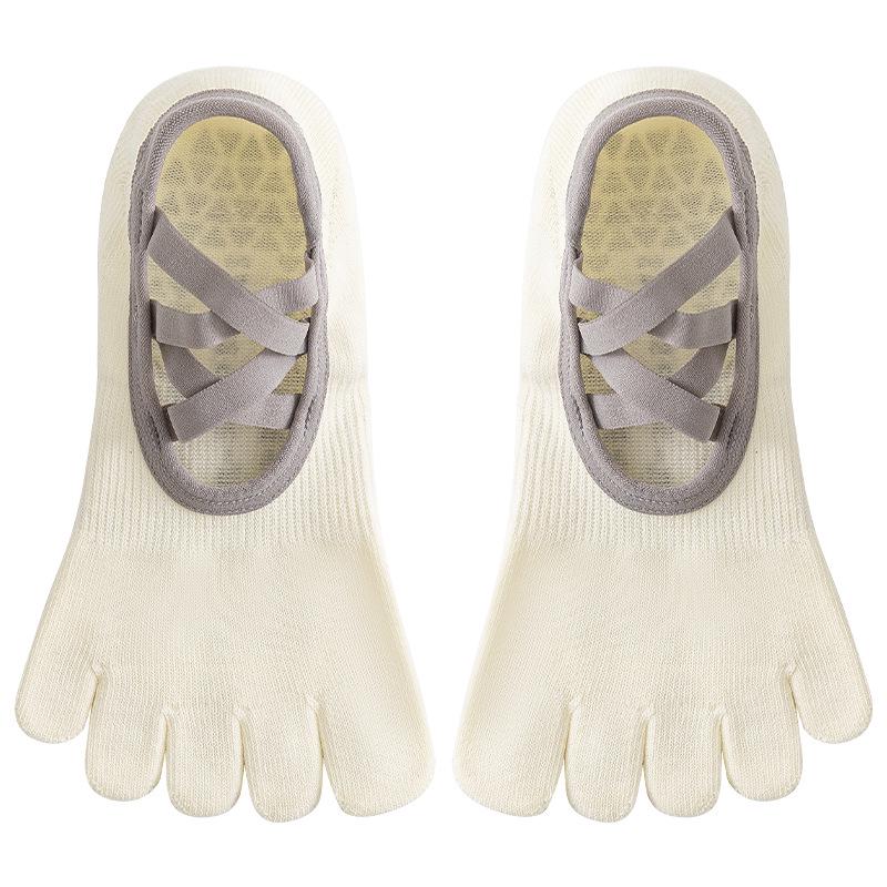 Женские нескользящие носки для йоги и пилатеса с гелевыми точками на пять пальцев - Хлопок, впитывающий пот