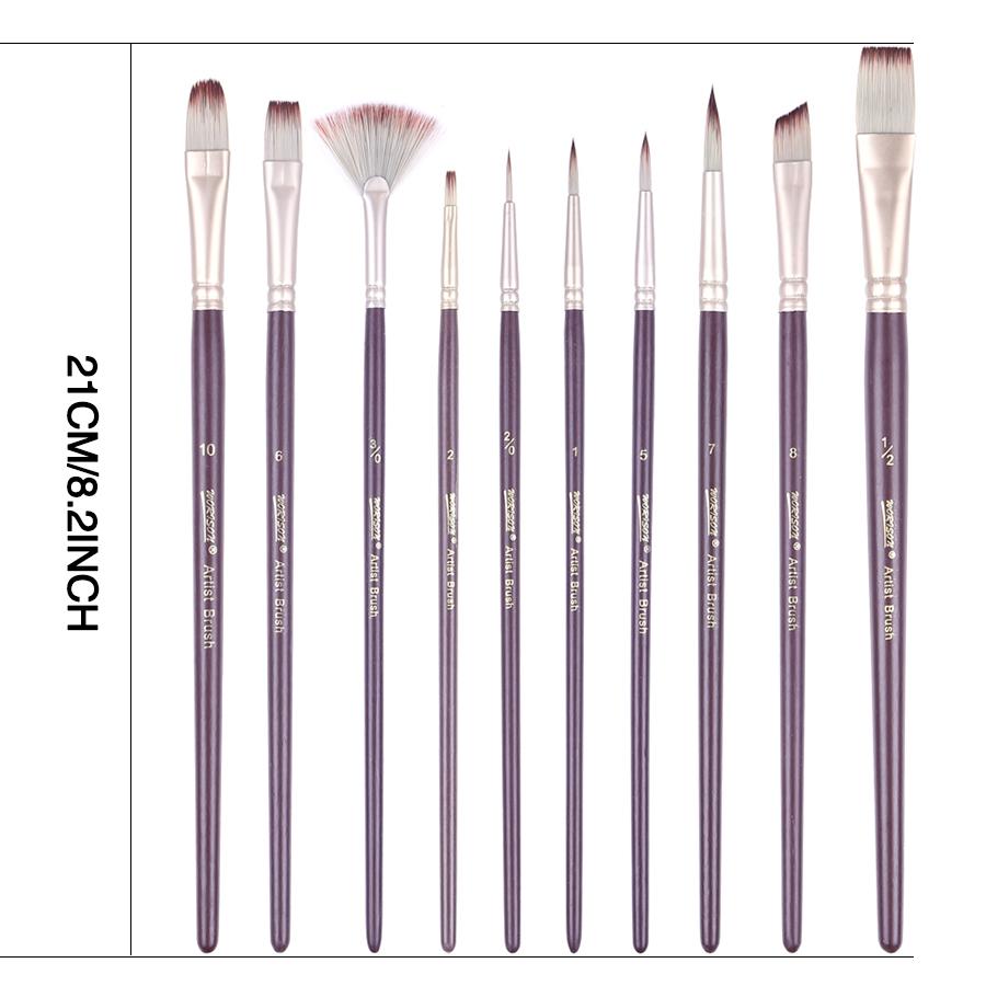Набор из 10 художественных кистей, набор кистей для рисования, великолепный для холста, акварели и ткани, акриловой живописи для детей и взрослых