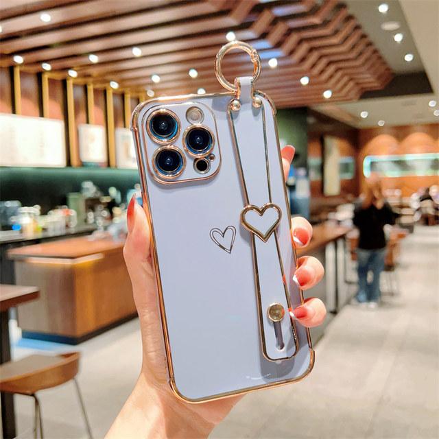 Мягкий чехол с ремешком в форме сердца для Iphone 14 13 12 11 Pro Max X Xs Xr Max 7 8 Plus, чехлы с ремешком на руку