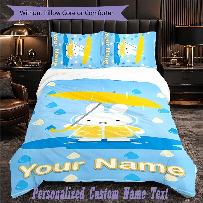 Personalized 3Pcs Bedding SetMiffy Custom Text Duvet Cover Pillowcase Set Bedroom Gift
