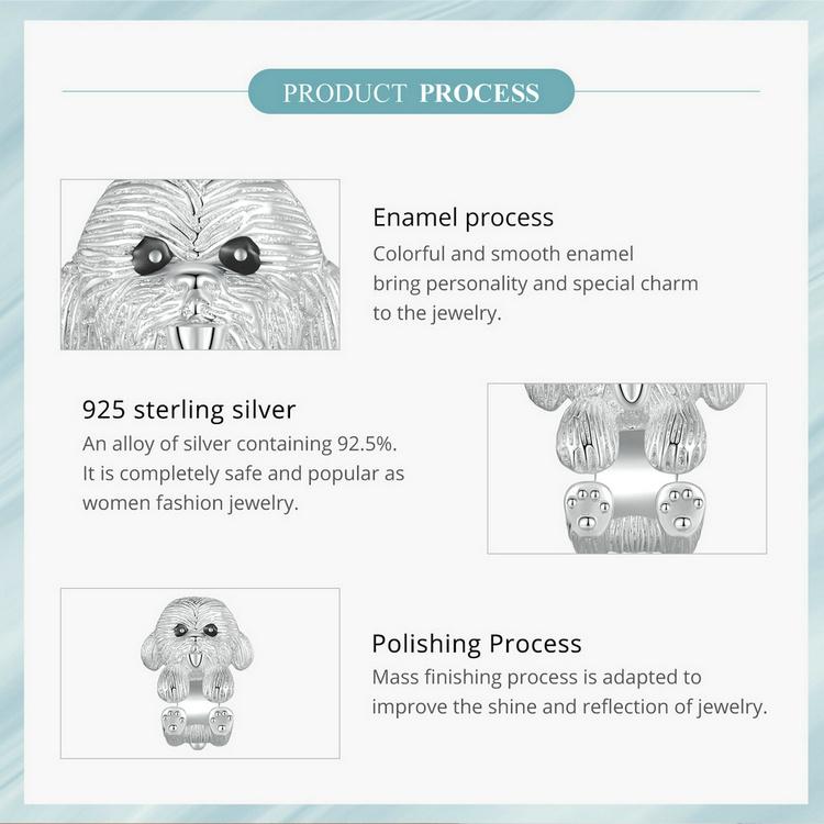 WOSTU 925 Sterling Silver Teddy Charm Beads for Bracelet DIY Jewelry