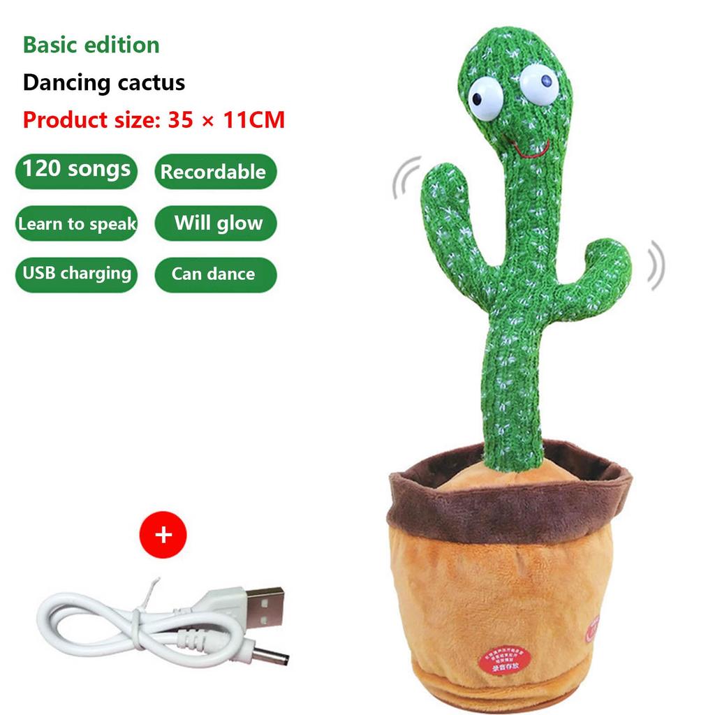 Танцующий кактус умеет петь и учится говорить Очаровательная плюшевая игрушка Перезаряжаемая модель 120 песен ,Танцы + Пение + Обучение разговору + Запись,