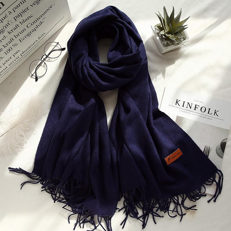 Four Seasons Available 2025 Новый теплый однотонный шарф Длинный, универсальный, утолщенный двухсторонний платок, искусственный кашемировый шарф для женщин