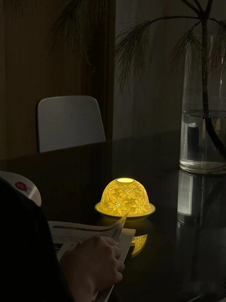 Nordic Light Tea Light Подсвечник Абажур с подносом из костяного фарфора Рождественский праздничный подарок Фарфоровый Tealight купол