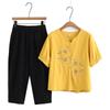 Plus Size Women's Clothing Set Thin Cotton Summer Combo Short-Sleeved Embroidery Flower Pattern Top And Elasticated Waist Pants