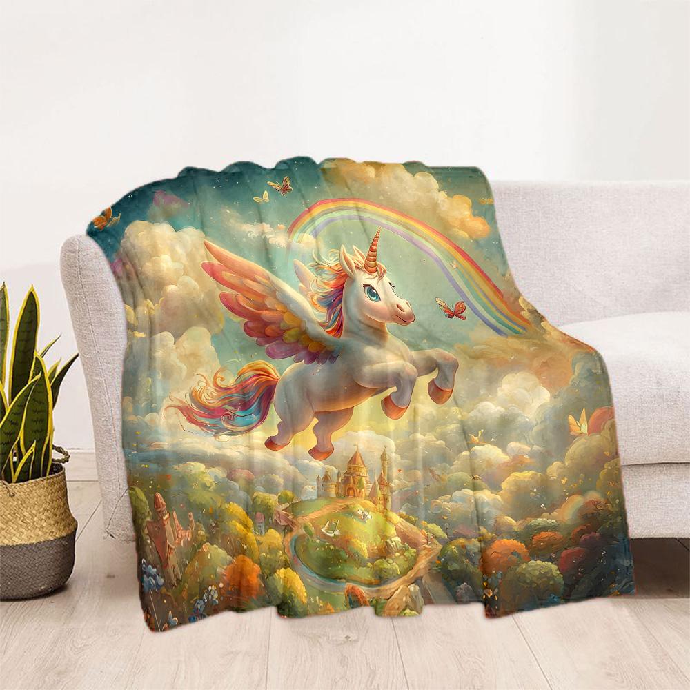 1pc Rainbow Unicorn Garden blanket Soft and Warm for Sofa Office Camping Travel Livingroom Great Gift for Friends and Family Comfortable