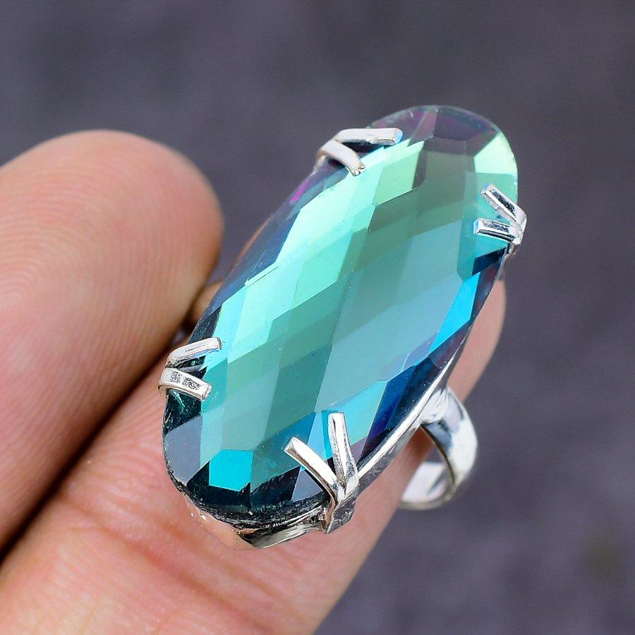 Кольцо из стерлингового серебра 925 пробы с натуральным мистическим топазом ручной работы, размер 8,5 u9G75