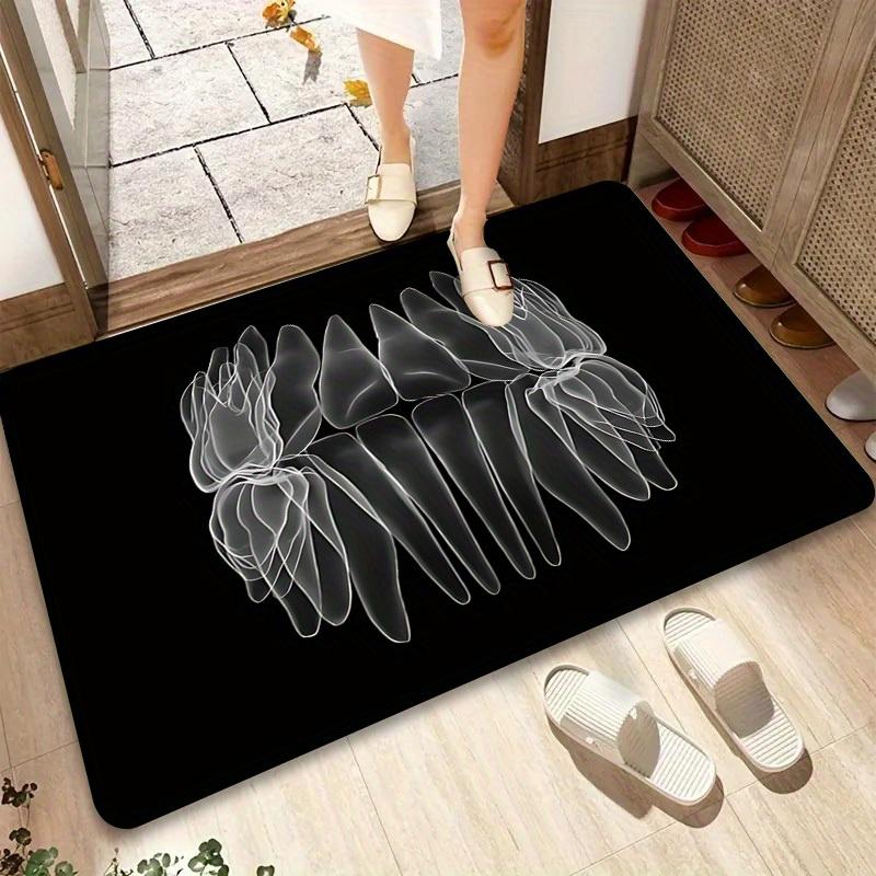 3D Visual Teeth Pattern Area Rug, Geometric Black and White Floor Mat for Clinic Living Room, High Density Non-Slip Decor Carpet