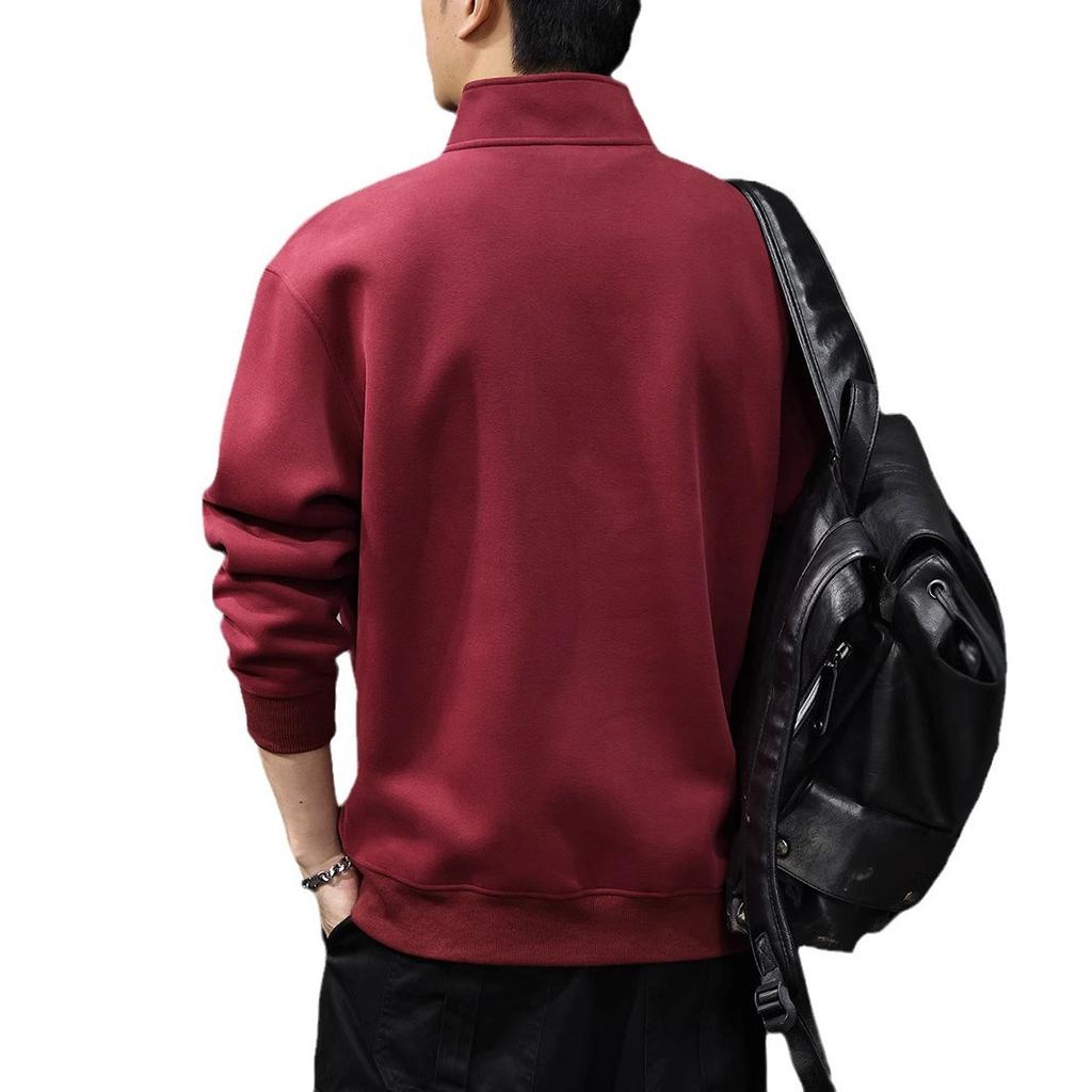 Осенний тяжелый полуоткрытый свитер поло с воротником-поло, мужская американская модная брендовая вышитая верхняя одежда, свободный пуловер с длинными рукавами, повседневная куртка