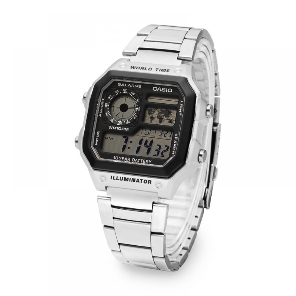 CaSio Ae 1200whd 1avdf Ae 1200whd 1a Цифровые квадратные спортивные военные часы с мировым временем для мужчин S из металла