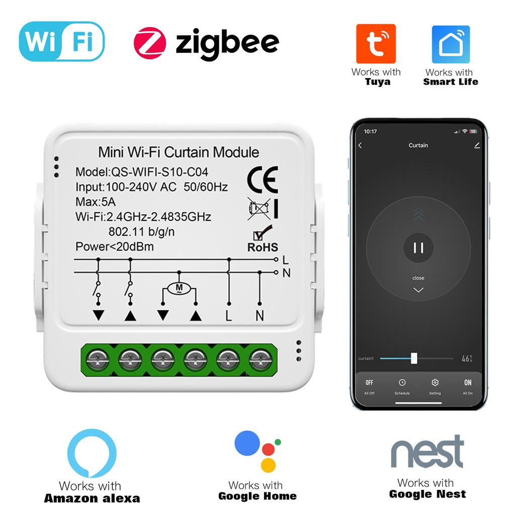Tuya WiFi Zigbee Умный модуль переключателя штор для рулонных штор, рольставен, мотор-привода, управление через приложение, работает с Alexa, Google Home, Smart Life