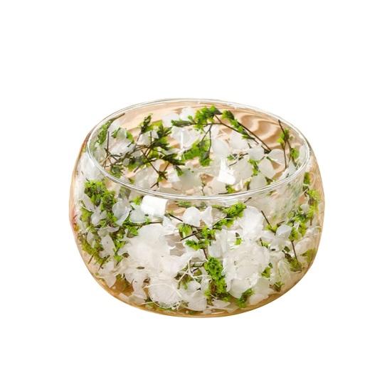 Стеклянная миска с двойными стенками с настоящими прессованными цветами, термо- и холодостойкая, прозрачная миска для подачи салатов, десертов, милый декор для дома и кухни