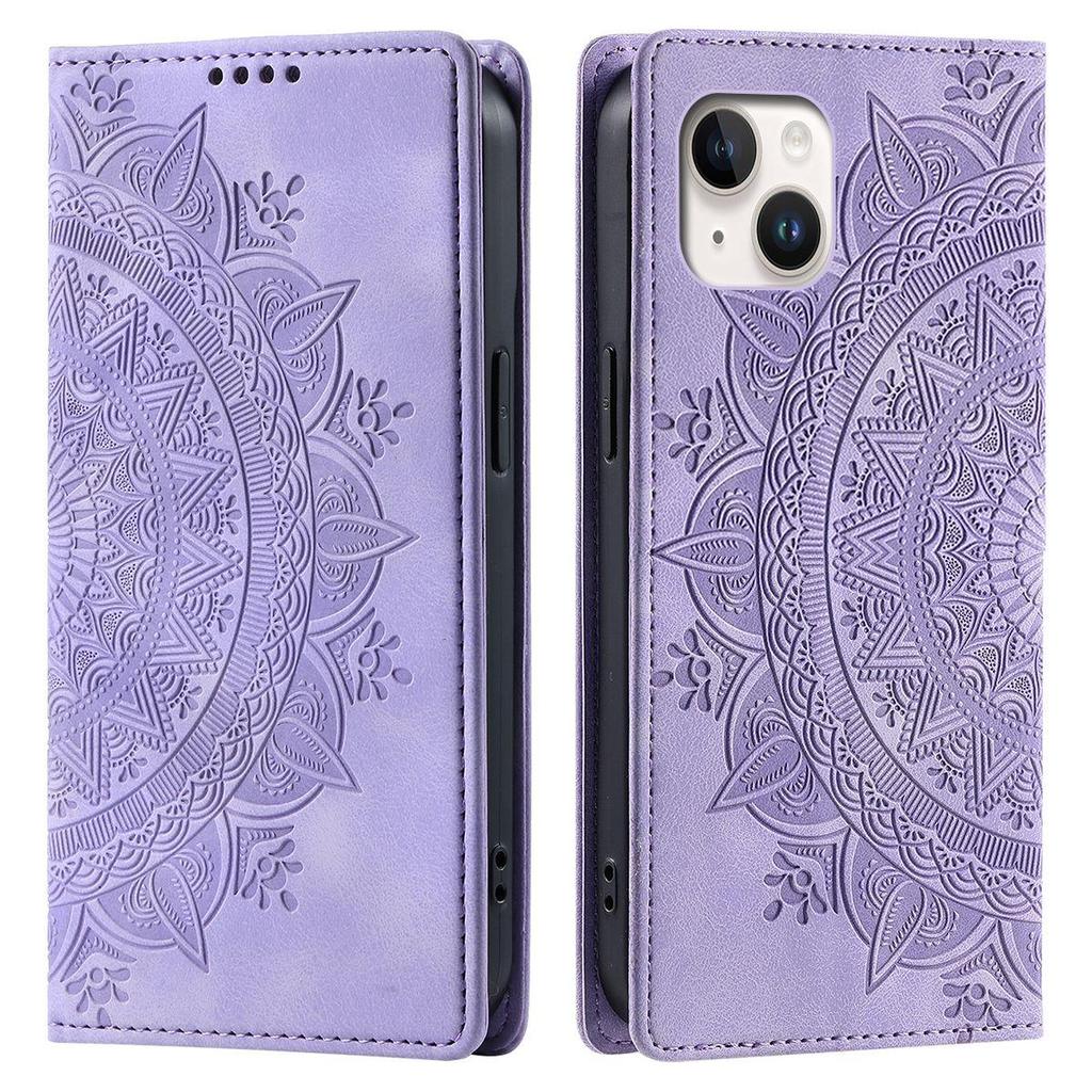 Для iPhone 15 Plus, 14 Plus, 13 Чехол-книжка из ПУ-кожи с тиснением «Мандала», с магнитным закрытием
