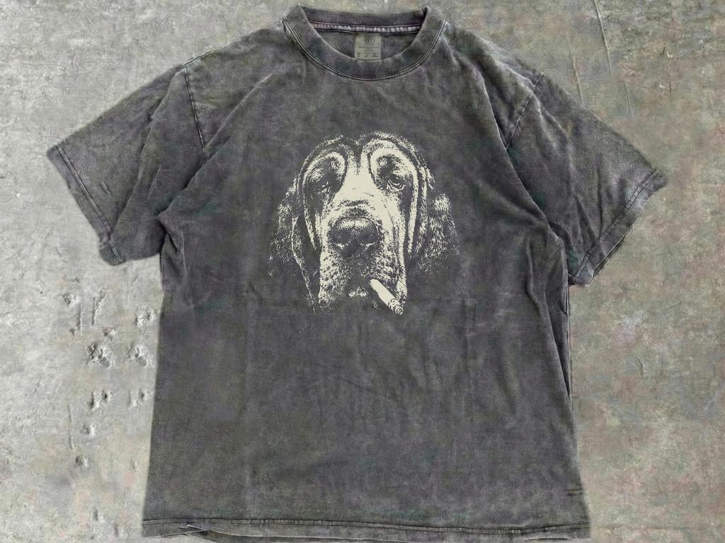 Smoking Bloodhound Shirt, Vintage Y2K Grunge Bloodhound Dog Graphic Tee, Funny Dog Face Shirt, Edgy Meme T, Gift Dog Mom Dad