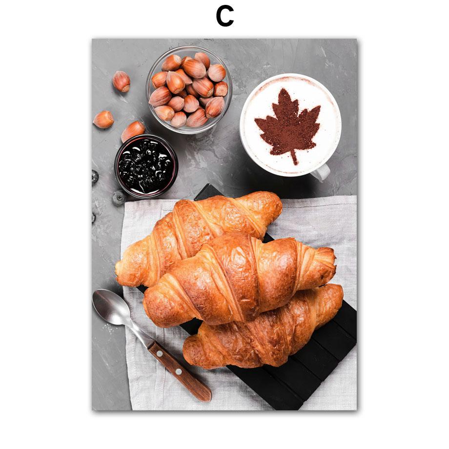 Кофейный торт, круассан, пончик, макароны, постеры, печать на холсте, картина в скандинавском стиле, настенные художественные фотографии для кухни, магазин десертов, декор комнаты