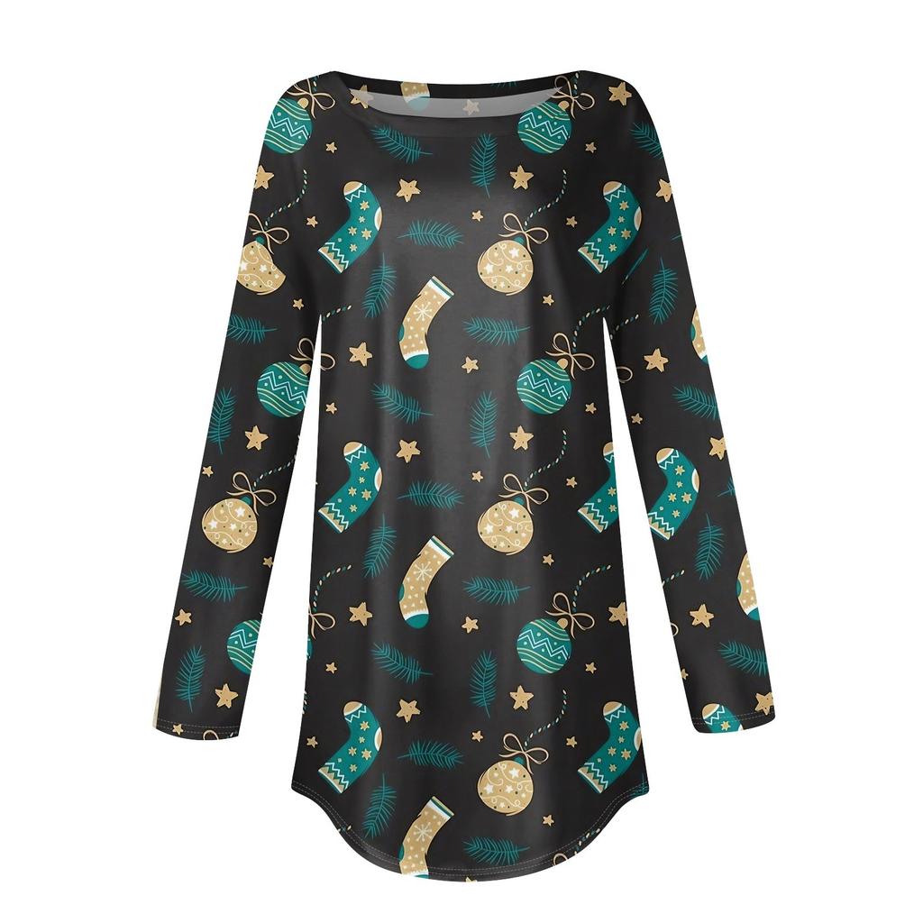 Футболки для женщин, осенние повседневные рубашки с длинными рукавами, толстовка с ретро-принтом, топ для рождественской вечеринки, пуловер