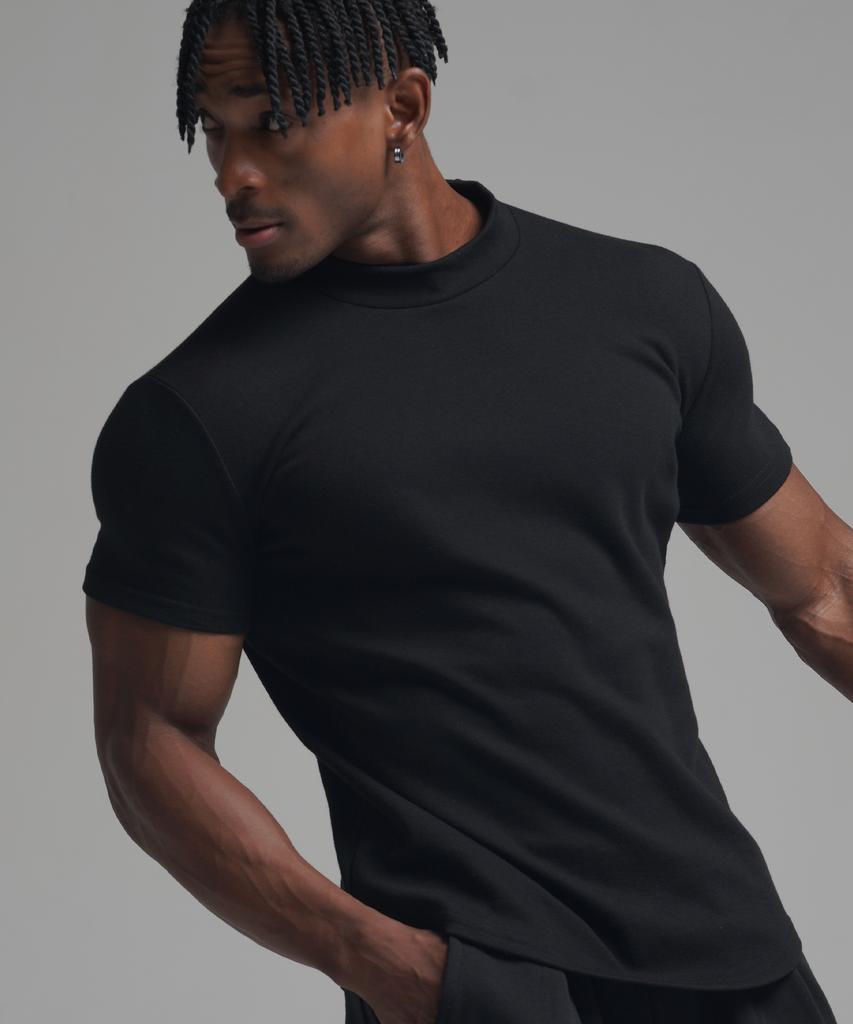 PHERMENON Muscle Fit Mock Neck Short Sleeve T-Shirt - Black