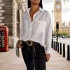 Женская рубашка с лацканами, длинными рукавами, накладными карманами, однотонная свободная однобортная офисная женская рубашка