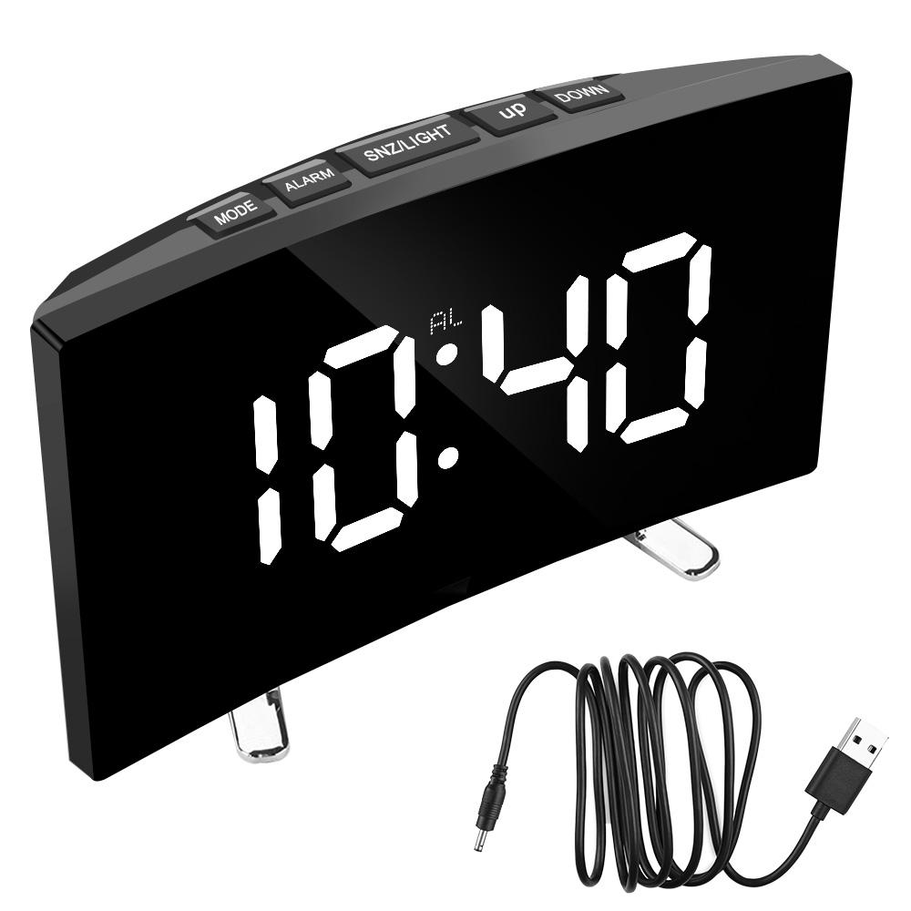 LED Screen Digital Alarm Clock Curved Dimmable Mirror Clock 7 Inch For Kids Bedroom