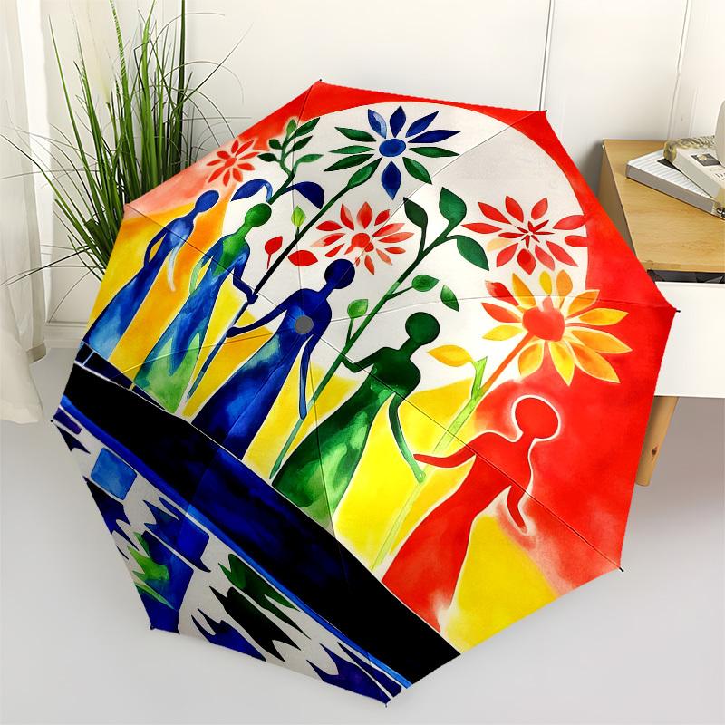 1 шт. Женский автоматический складной зонт Harmony, Прочная железная конструкция с 8 ребрами, Подходит для путешествий, Ежедневного использования, Подарок на день рождения, Декор 05