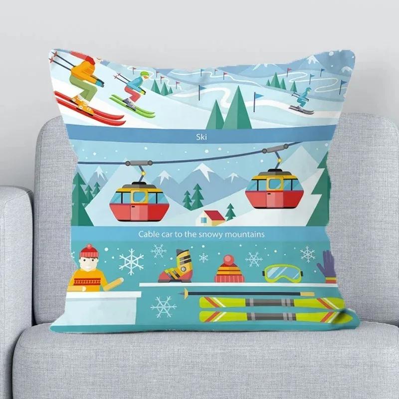 Ski Resort Ski Props Printed Decoration Office Decoration Cushion Cover Home Pillowcase Square