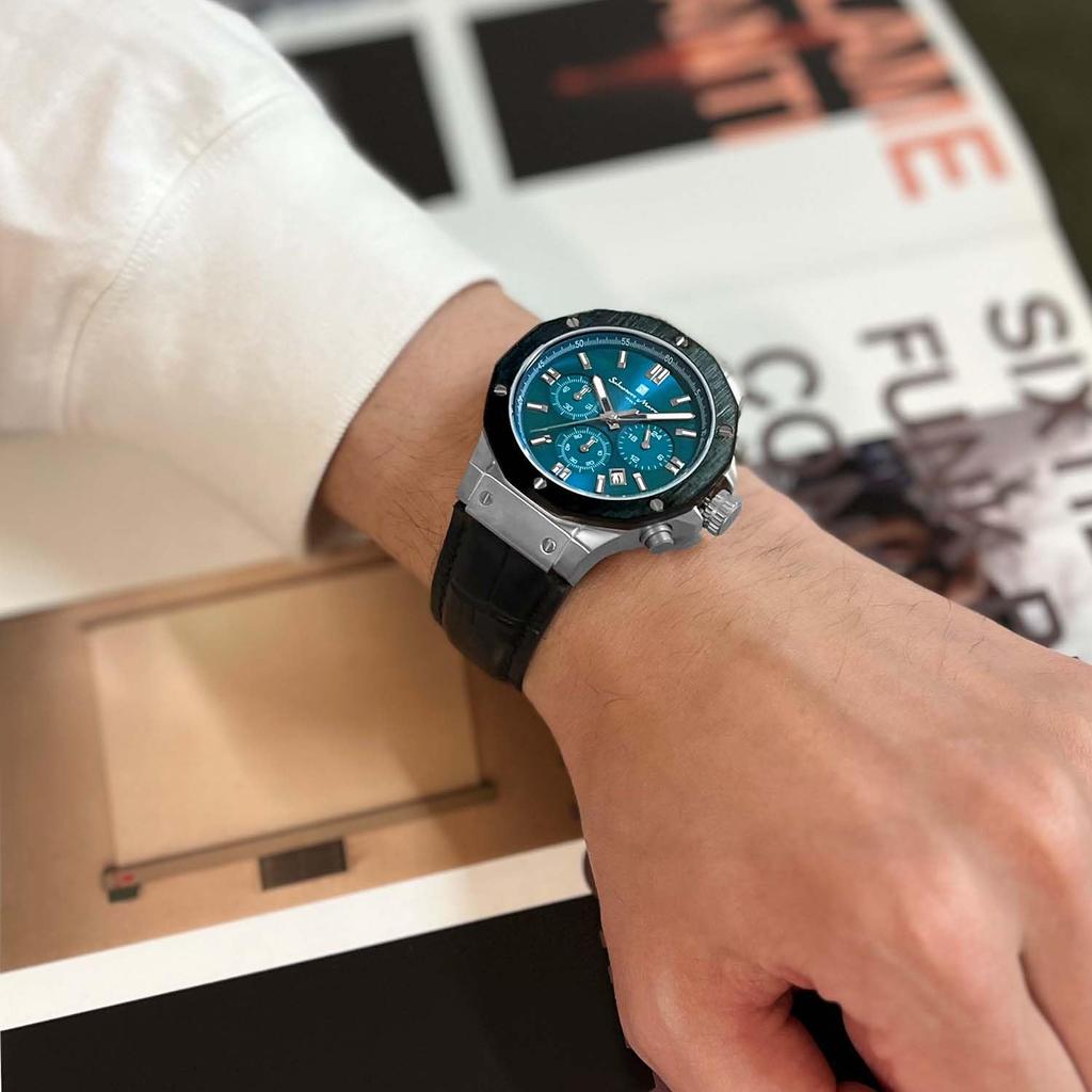 Хронограф 10 ATM водонепроницаемый кожаный ремешок Business 20th Anniversary Limited Model Синий Зеленый Черный [Salvatore Mara] Мужские SM18117-SSBLGR