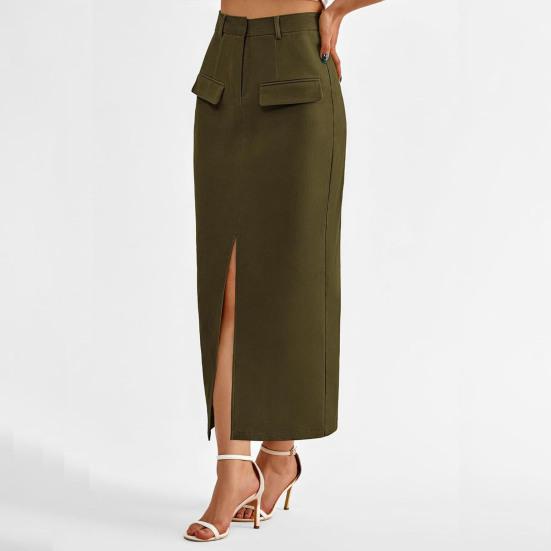 Женская юбка миди с высокой посадкой, облегающая бедра, офисная юбка однотонного цвета с разрезом сзади, повседневная юбка