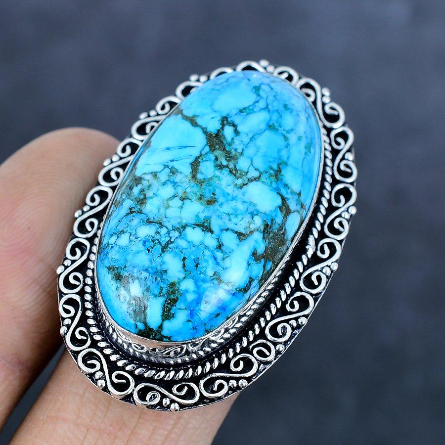 Кольцо из серебра 925 пробы с натуральным тибетским бирюзовым камнем, размер 9 o9T23