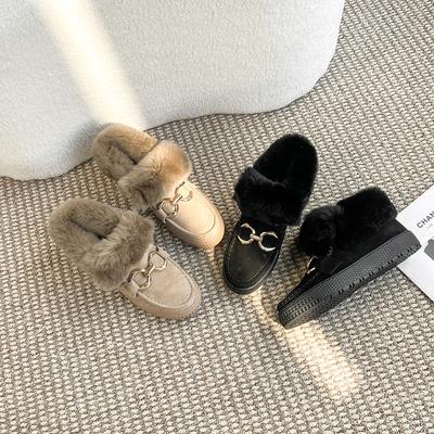 Кожаные меховые туфли женские зимние новые туфли Дуду женские хлопковые туфли с утолщенной мягкой подошвой, нескользящие, теплые, черные хлопковые ботинки