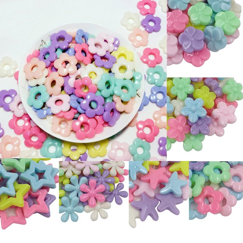 Изысканные 10 шт. разноцветных бусин своими руками, цветочные, морские звезды, новые акриловые полые свободные бусины, однотонные, ручные аксессуары