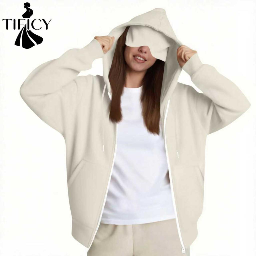 TIFICY Женские модные повседневные однотонные худи и свитшоты с капюшоном и длинными рукавами с принтом