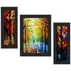 Set of 3 Walking Couple In Forest Watercolor UV Coated Home Decorative Gift Item Framed Painting 13.5 Inch X 22.5 Inch Multicolour