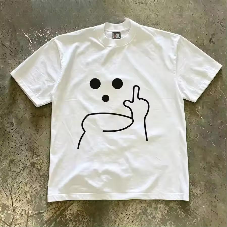 Unisex Funny Minimalist Gesture Art Graphic Print Oversized Relaxed Fit Crew Neck Short Sleeve Heavyweight Cotton Couple Casual Everyday Tee