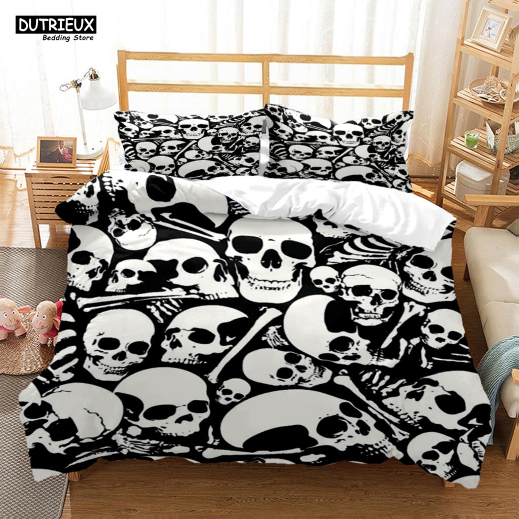 Mysterious Colored Skeleton Bedding Set, Skeleton Duvet Cover Set, Soft Comfortable Breathable Duvet Cover, Bedroom Guest Room