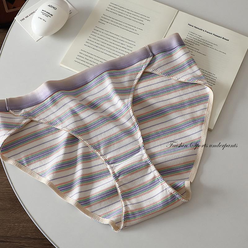 Xl-5XL Gradient Sports Style Oversized Underwear Striped Panites Female Sexy Briefs High Slit Plus Size Underpant Pure Cotton Crotch for Women