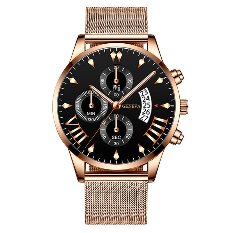 Модные мужские часы-календарь с тремя стрелками, мужские часы, сетчатый ремешок из нержавеющей стали, миланский ремешок