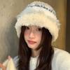 Теплая полосатая панама в корейском стиле, зимняя шапка-ведро, модная панама из искусственного меха, женская
