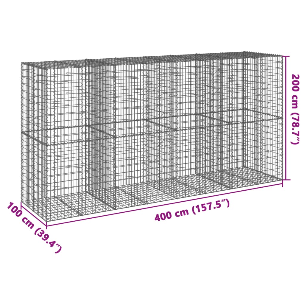 Gabion with Lid 400 x 100 x 200 cm Galvanized Iron