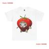 Cute Kitten Strawberry Meme Heavy Cotton T Shirt Vintage Washed Comfortable Casual Stretched Fashion Vintage Washed Stylish