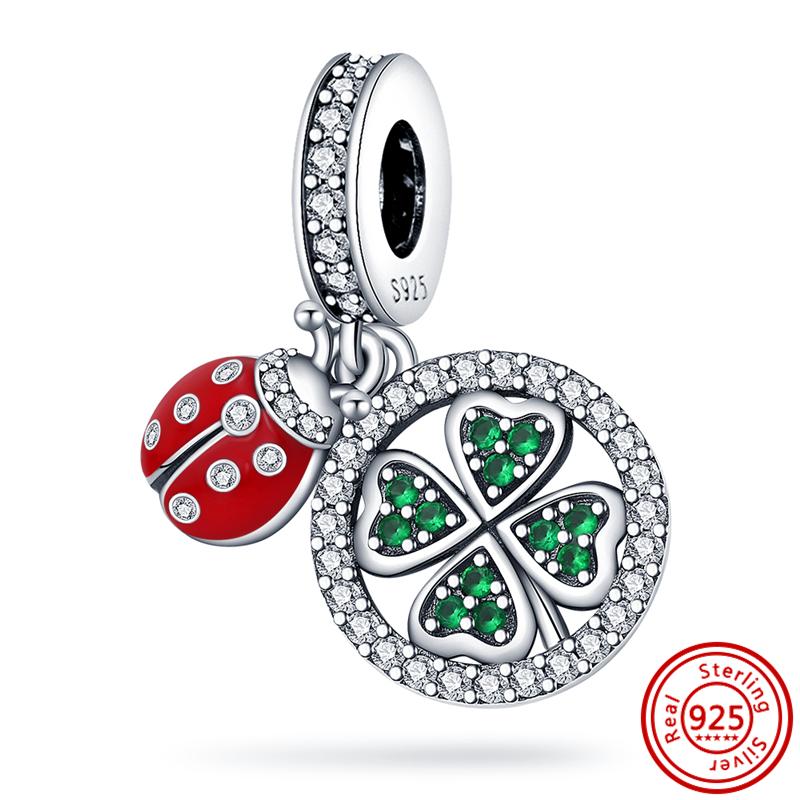 925 медь Пчела Гусеница Бабочка Стрекоза Божья коровка Четырехлистный клевер Шармы-талисманы Подходят для браслета Pantaro Изысканный циркон Подарок