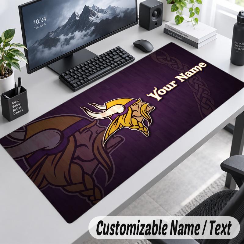 Minnesota Vikings Personalized Large Mouse Pad Custom Name Text Extended Desk Mat Gaming Mousepad