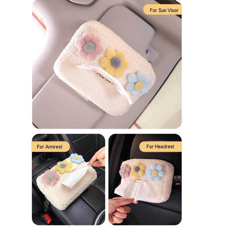 Милый мультяшный плюшевый цветной цветок автомобильный подголовник коробка салфеток бумажная башня держатель автомобильный козырек подвесной органайзер стильные автомобильные аксессуары