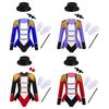 Girls Circus Costume Set Long Sleeve Lapel Tassel Shoulder Back Zipper Leotard Bow Tie Hat Magic Wand Gloves