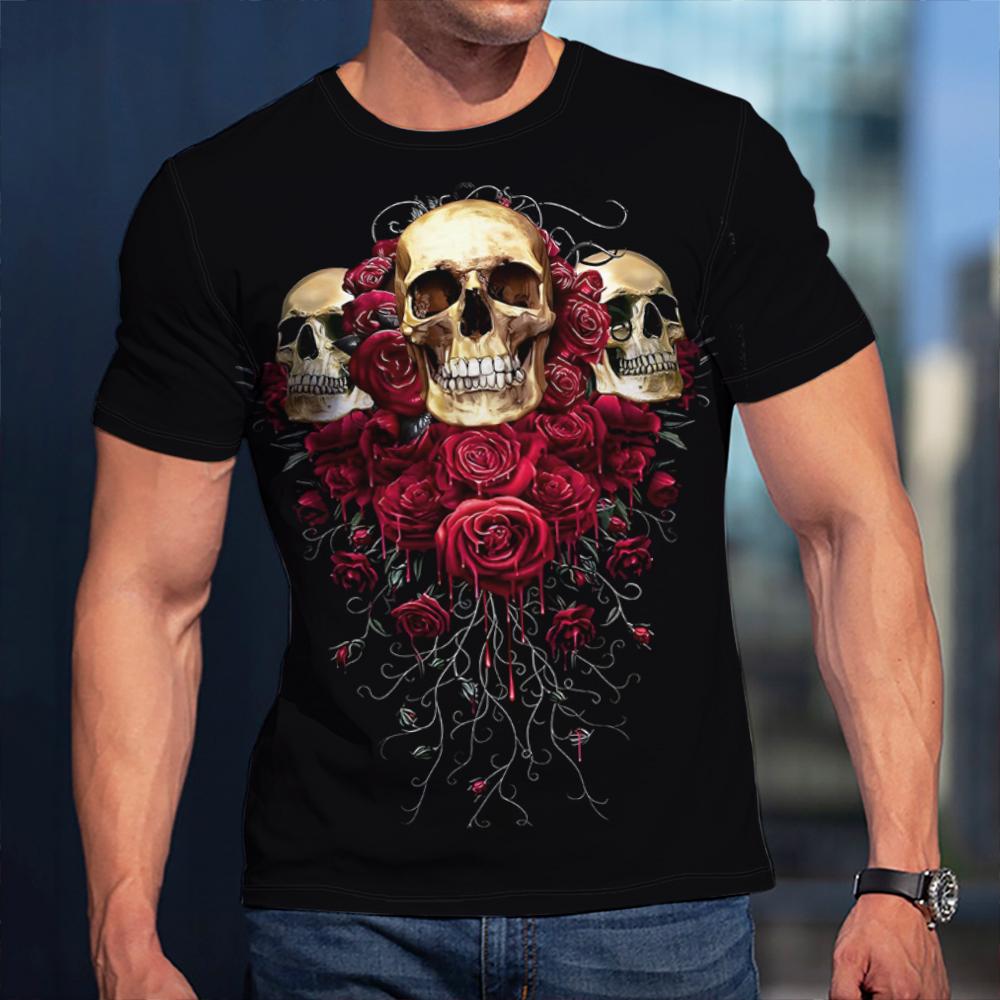 Летняя повседневная трендовая футболка с рисунком черепа для мужчин, забавные мужские футболки в стиле хип-хоп, футболки с 3D принтом в стиле Харадзюку, футболки с круглым вырезом и короткими рукавами