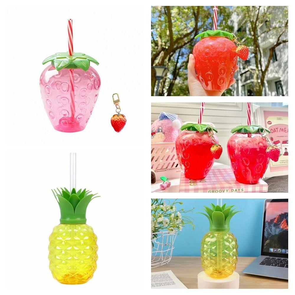 Fruit Shape Pineapple Straw Cup Plastic Strawberry Straw Cup Cute Kitchen