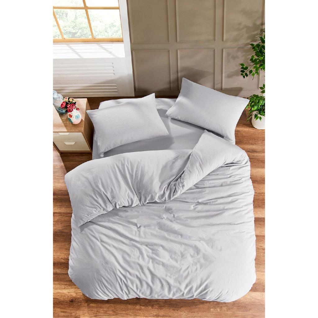 White Square Anthracite Single Duvet Cover Set With Rubber Sheet And 1 Pillow Case