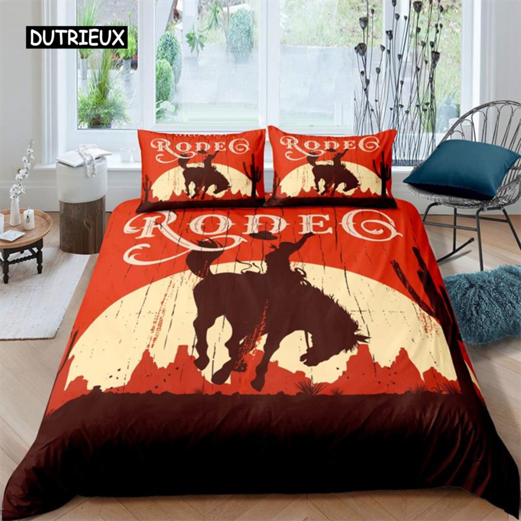 Пододеяльник в стиле вестерн-ковбой, езда на быке и лошади, комплект постельного белья для мальчиков-подростков из микрофибры, фермерский стиль, пододеяльник