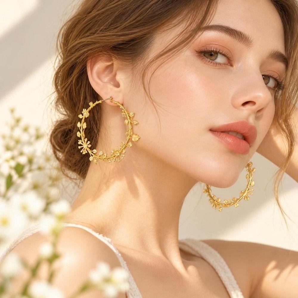 1 Pair Metal Thorn Vine Earring Openwork Stud Hoop Earring Women's Fashion Accessory