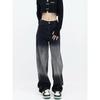 Women's 2023 High-Waist Black Gradient Wide-Leg Jeans - Slim Fit, Long Pants, Summer Trendy Design